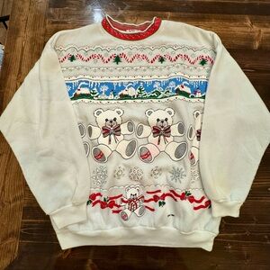 Vintage‎ 1991 Christmas Holiday Bear Pattern Sweatshirt